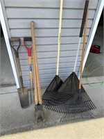 Rake, shovel, post hole shovel,