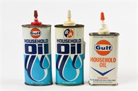 LOT OF 3  HOUSEHOLD OILERS 2- GULF - 1 B/A  FULL