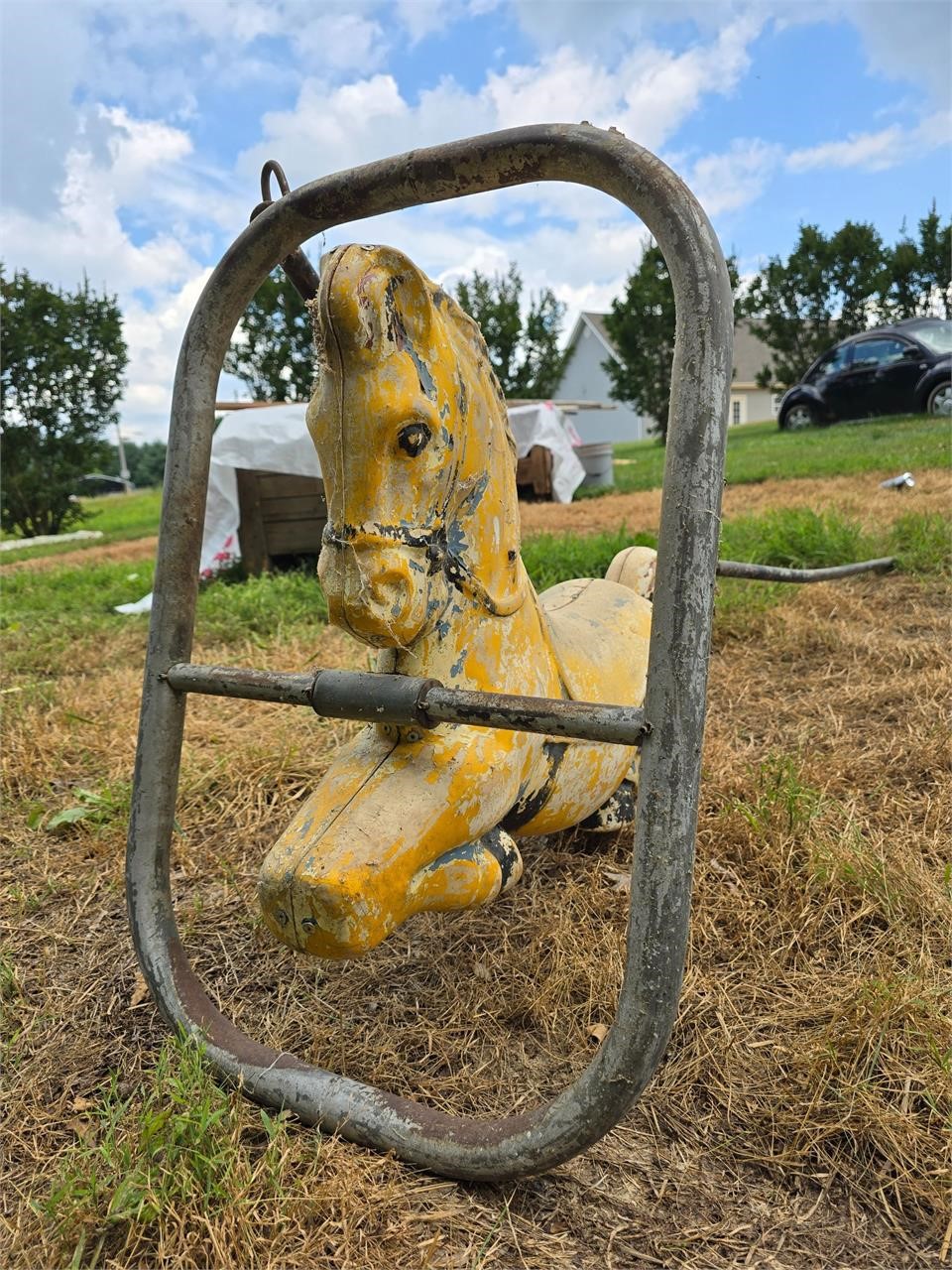 Vintage Playground Yellow Horse Swing