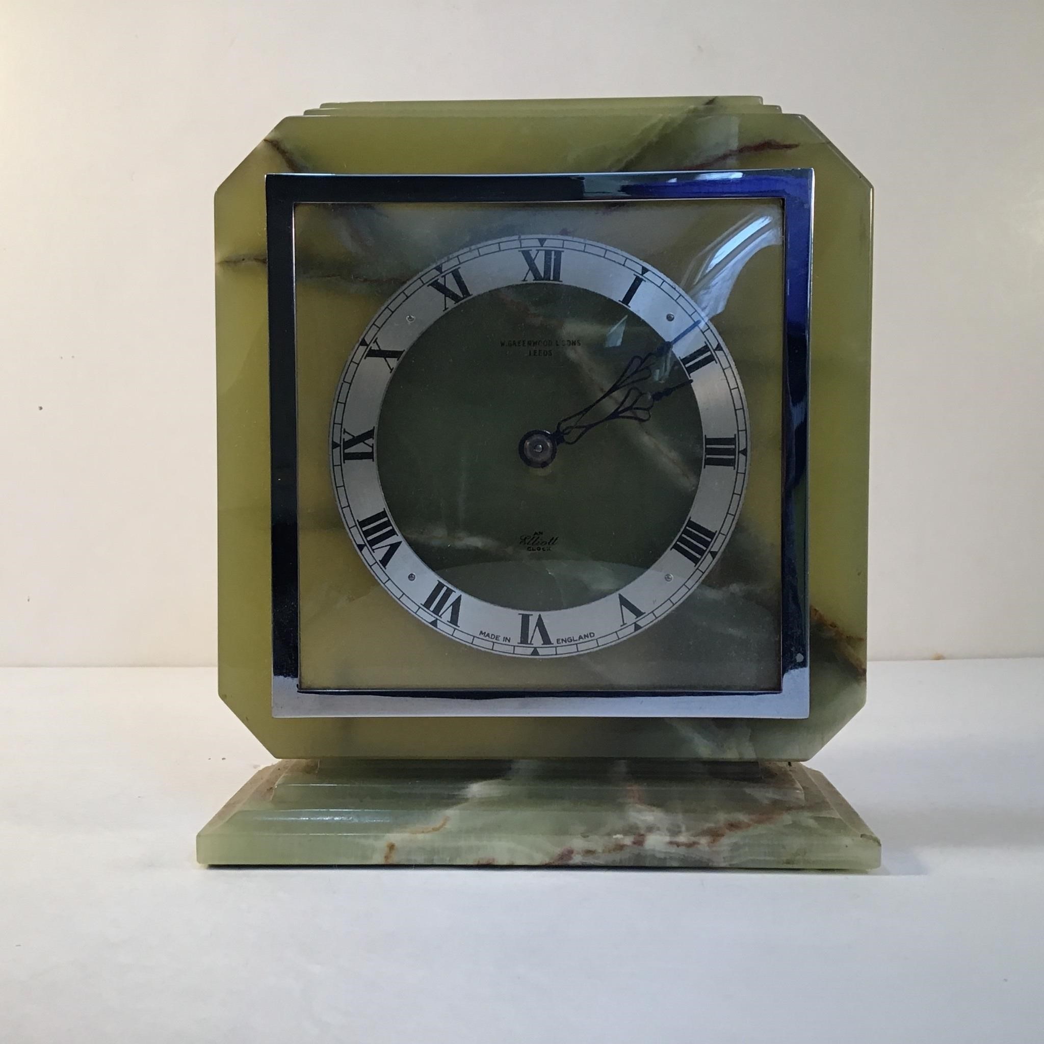 MARBLE GREERWOOD & SONS DECO CLOCK LEEDS ENGLAND