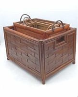 Three Bamboo Nesting Containers & Magazine Rack