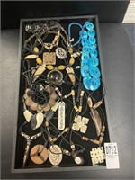 Tray of Wood, Bone Carved Jewelry