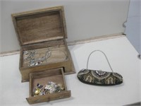 13"x 9"x 6" Wood Jewelry Box W/Contents Shown