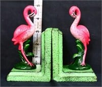 Pair cast iron flamingo bookends