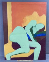 Mid Century Decor Lounging Nude Oil Painting