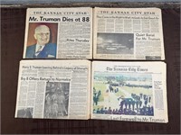 4pc Newspaper Lot Harry S Truman’s Death