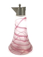 Rare Ant Art Glass Syrup w Pink Swirled Overlay
