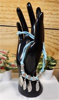 Blue Leather Bracelet Feathers Silver Owls New
