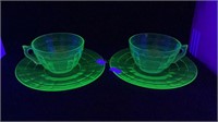 Matching set of antique uranium glass cup and