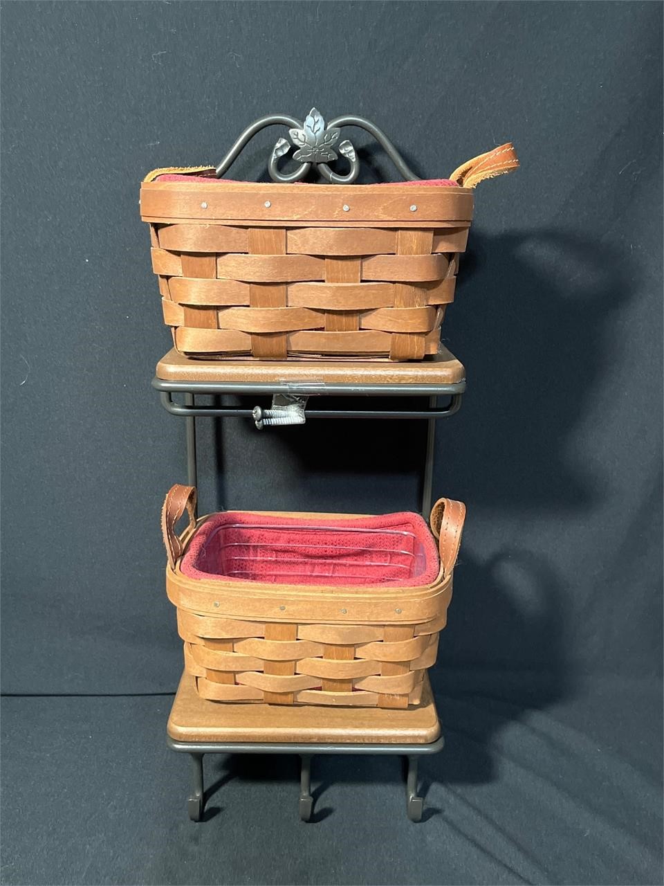 Two Longaberger Baskets with wrought iron & shelve