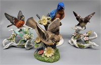 (4) Bird Figurines, 3 Lefton China, 1 Royal Crown