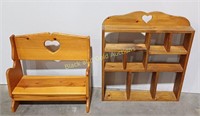 Carved Wooden Shelf & Doll Bench