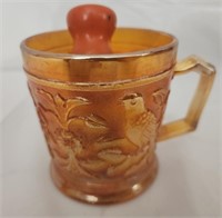 Imperial Marigold Carnival Glass Robins Mug