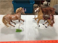 2 plastic horses est 1950's appear unmarked