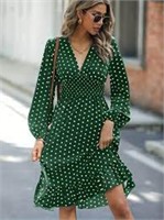 Polka Dotted Dark Green Summer Dress. Size: