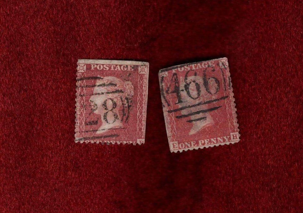 GREAT BRITAIN 2 USED 1857 QV STAMPS #20