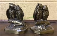 Metal bookends, cording owls copper toned metal