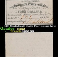 1861 Confederate States Four Dollars Note Grades S