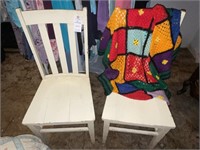 2-Solid Wood Chairs, Handcrafted Afghan