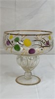 HAND BLOWN, HAND PAINTED, FOOTED GLASS COMPOTE