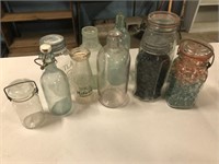 Lot of vintage milk and canning jars