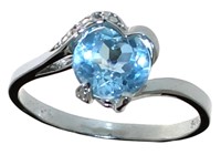 Heart Shape Natural Blue Topaz & Diamond Ring