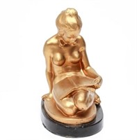 Art Nouveau-Manner, "Seated Nude" Gilt Metal