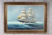 Vintage Tall Ship Clipper Painting Signed in Miami