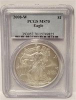 279 - 2008-W PCGS MS70 AM. EAGLE SILVER DOLLAR