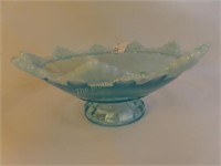 Blue Opalescent Glass Bowl - 9.5" Dia x 4" Tall