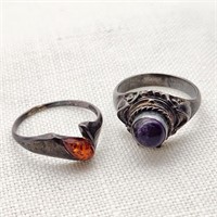 Silver Rings Amethyst & Amber