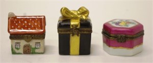 Three vintage Limoges porcelain miniature boxes