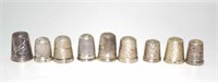 Ten various sterling silver thimbles