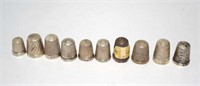 Ten various sterling silver thimbles