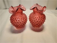 Cranberry Fenton Hobnail Vases