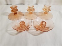 Fostoria Pink Depression Glass Candle Holders