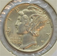 1942 MERCURY DIME CHOICE BU