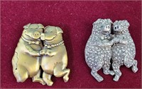 Two dancing pigs brooches 2"