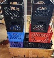 14 pc Lot . 12 Milk Crates , Trunk & Lamp