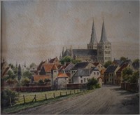 Bottrher - Watercolor of Cathedral in Village