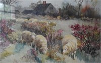 Exc. John A. S. Monks Watercolor of Sheep