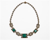 Vintage Czech Deco Green Rhinestone Necklace