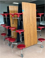 2 Wood Grain Fold Up Cafeteria Tables, Seats 12