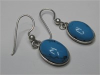 Sterling Silver W/Turquoise Earrings Hallmarked