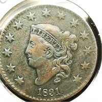 1831 Matron Head Large Cent 1c VF