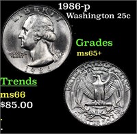 1986-p Washington Quarter 25c Grades GEM+ Unc