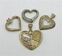 4 Sterling Heart Pendants