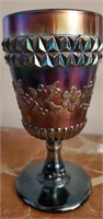 Carnival glass floral goblet 6 in tall