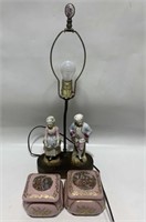 French Provincial Ceramic Figures Table Lamp