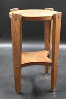 TWO TIER STAINED OAK PLANT STAND